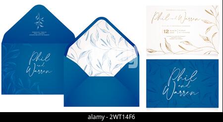 vector illustration invitation envelopes set of wedding cards with abstract floral elements for Stationery, Layouts, collages, scene designs Stock Vector