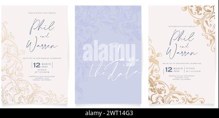 Vector illustration Wedding invitation cards with floral ornamental elements classical styles for Stationery, Layouts, collages, scene designt Stock Vector