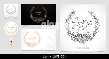 set of label and element a flower wreath vector background, label of floral leaf isolated background applicable for greeting cards, wedding invitation Stock Vector