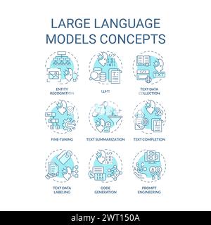 Large language models soft blue concept icons Stock Vector