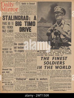 1942 Daily Mail front page reporting Battle of Stalingrad and General Harold Alexander in Burma Stock Photo