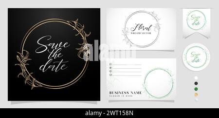circle or ellipse floral leaf wreath vector isolated background applicable for greeting cards, wedding invitation, business your initial name Stock Vector