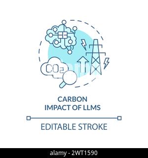 LLMs carbon impact soft blue concept icon Stock Vector