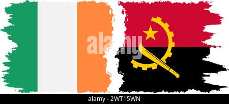 Angola and Ireland grunge flags connection, vector Stock Vector