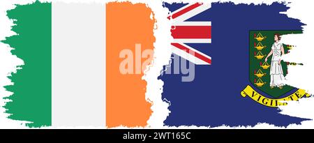 British Virgin Islands and Ireland grunge flags connection, vector Stock Vector