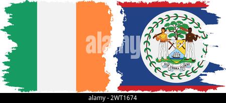 Belize and Ireland grunge flags connection, vector Stock Vector