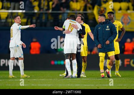 Villarreal, Spain. 14th Mar, 2024. Villarreal CF head coach Barcelona Garcia Toral argue with Amine Harit of Olympique Marseille at full time during the UEFA Europa League match, Round of 16, second leg, between Villarreal CF and Olympique Marseille played at La Ceramica Stadium on March 14, 2024 in Villarreal, Spain. (Photo by Sergio Ruiz/PRESSINPHOTO) Credit: PRESSINPHOTO SPORTS AGENCY/Alamy Live News Stock Photo