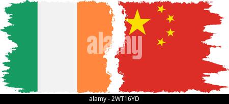 China and Ireland grunge flags connection, vector Stock Vector