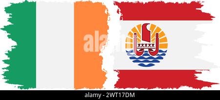 French Polynesia and Ireland grunge flags connection, vector Stock Vector