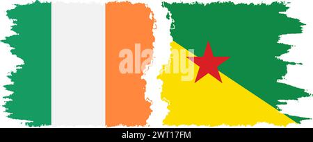 French Guiana and Ireland grunge flags connection, vector Stock Vector
