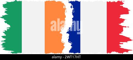 France and Ireland grunge flags connection, vector Stock Vector