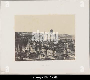Rouen. Hippolyte Bayard, photographer (French, 1801 - 1887) Louis Désiré Blanquart-Evrard, printer (French, 1802 - 1872) about 1850–1851 VIew of the city from above. A large, gothic cathedral is at the center of town. Stock Photo