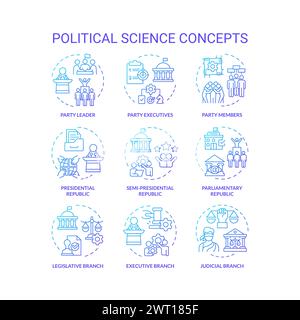 Political science blue gradient concept icons Stock Vector