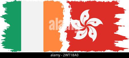 Hong Kong and Ireland grunge flags connection, vector Stock Vector