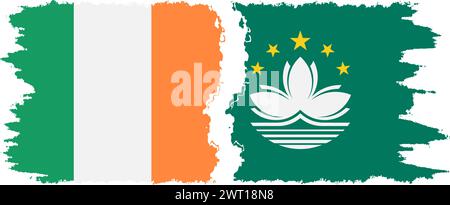 Macau and Ireland grunge flags connection, vector Stock Vector