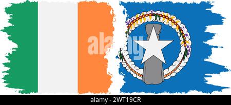 Northern Mariana Islands and Ireland grunge flags connection, vector Stock Vector