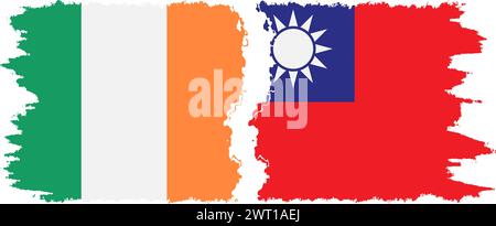 Taiwan and Ireland grunge flags connection, vector Stock Vector
