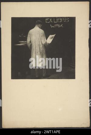 Presse. Günther Krampf, photographer (Austrian, 1899 - 1950) about 1915–1920 A man in a long white coat with his back facing the camera holding a piece of paper. The words "Ex Libris W.A.K." are beside him. (Recto, print) lower right, pencil: ""Presse""; Stock Photo