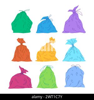 colorful trash bag tied full junk garbage waste dirty disposal rubbish package Stock Vector