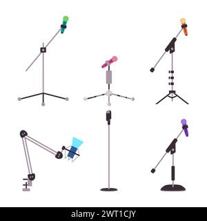 set stand holder microphone technology for speak or sing audio performance equipment Stock Vector