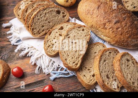 Set of slices rustic bread, bread concept Stock Photo
