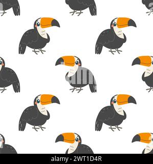 Seamless pattern with toucan bird , on white background, childish pattern, for fabric, wrapping paper, wallpaper Stock Vector