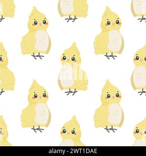 Seamless pattern with bird parrot yellow , on white background, children's pattern, for fabric, wrapping paper Stock Vector