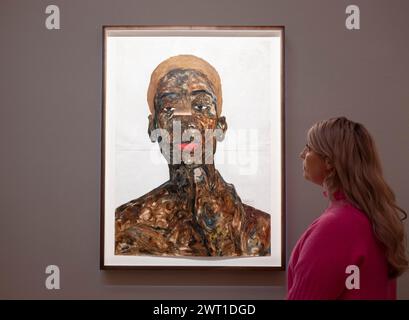 Sotheby's, London, UK. 15th Mar, 2024. Preview of Sotheby's Modern & Contemporary African Art live sale which takes place on 21 March. Highlights include: Amoako Boafo, Untitled, 2019, estimate £60,000-80,000. Credit: Malcolm Park/Alamy Live News Stock Photo