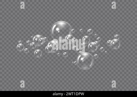 3d Flying transparent Realistic soap bubbles. Vector illustration Stock Vector