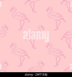Seamless pattern, linear flamingo, pink line pattern, for fabric, wrapping Stock Vector