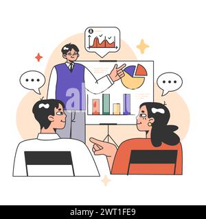 Training workshop. Interactive training process. Professional development. Increasing of business competences and skills. Flat vector illustration Stock Vector