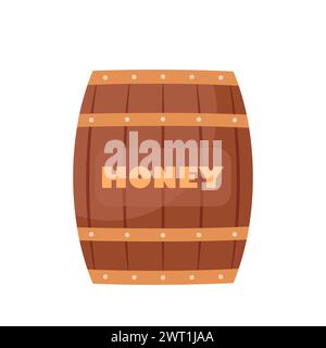 Wooden barrel with honey. Beekeeping farm concept. Honey beekeeping organic health product. Wooden Barrel full of honey. Vector illustration Stock Vector