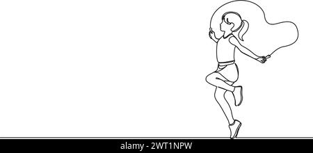 Girl jumping one line drawing, vector illustration Stock Vector Image ...