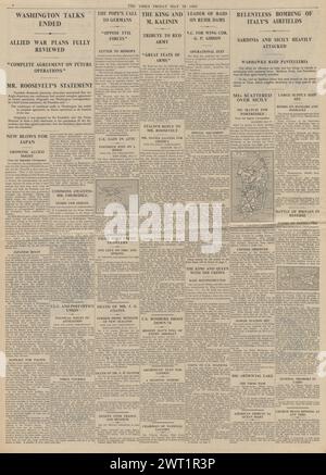 1943 The Times reporting Allied war plans agreed, Dambuster raids and Air raids on Italy Stock Photo