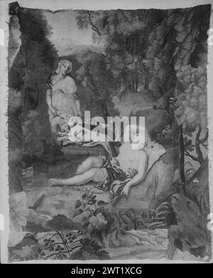 Diana's (Artemis) return from the hunt, fragment. Lafosse, Charles de (French, 1636-1716) (designed after) [painter] c. 1700-1730 Tapestry Materials/Techniques: unknown Culture: French Weaving Center: Paris Ownership History: French & Co. On R, nymph lies sleeping [=Callisto?]; on L, nymph stands with 3 hunting dogs; landscape setting Landscape strips on bottom & sides. No French & Co. stock sheet in archive, no stock number Fenaille, Gobelins 3 (1903-1923), 121-32 Standen, MetMusJ (1988), 158-65 Göbel, Wandteppiche II:1 (1928), 170-72 Related Works: Compositionally similar tapestry (similar c Stock Photo