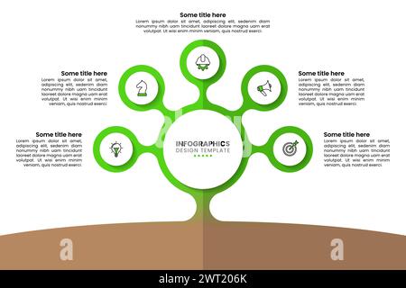 Infographic template with icons and 5 options or steps. Abstract tree. Can be used for workflow layout, diagram, banner, webdesign. Vector illustratio Stock Vector
