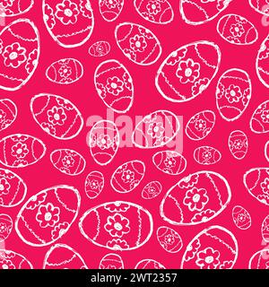 Seamless pattern with hand drawn Easter eggs on a pink background. Vector illustration Stock Vector