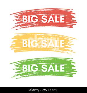 Big sale banner. Set of three sale banners on the colorful painted spots. Vector illustration Stock Vector