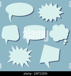 Set of speech bubbles on a blue background. Speech bubbles without phrases. Vector illustration. Stock Vector