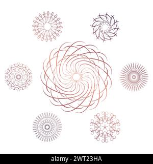 Set of seven geometric circular elements. Vector monogram on white background. Vector illustration Stock Vector