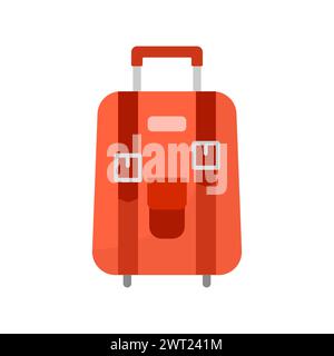 Red wheeled travel bag with luggage on white background. Suitcase for journey trip in flat style. Vector illustration Stock Vector