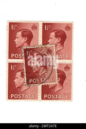 Vintage King Edward VIII postage stamps from Great Britain isolated on a white background. Stock Photo