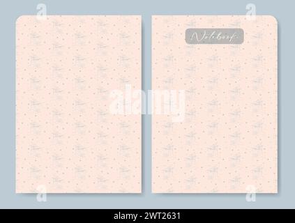 Notebook pink and blue colors. Diary with mystic elements pattern. Cover page design aesthetic esoteric artwork illustration. Vector template school t Stock Vector