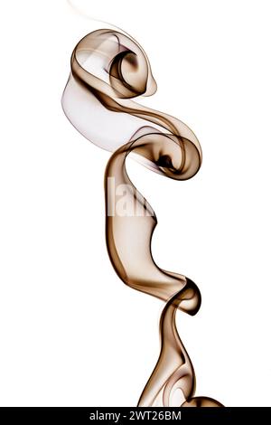 A coil of brown smoke against a plain white background (studio shot) Stock Photo