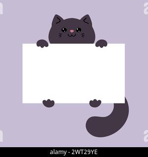 Cute cartoon cat holding a blank banner. Empty space for text. Vector illustration Stock Vector