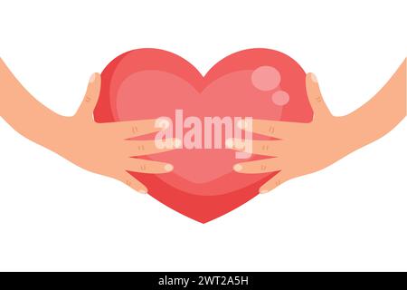 Cartoon hands holding heart. Symbolizing love, care and charity. Vector illustration Stock Vector