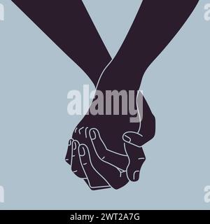 Hand in hand. Hand holding other hand. Together. Vector illustration Stock Vector