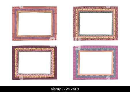 Hand drawn doodle picture frames in childish style set. Vintage hand drawn frames. Vector illustration Stock Vector