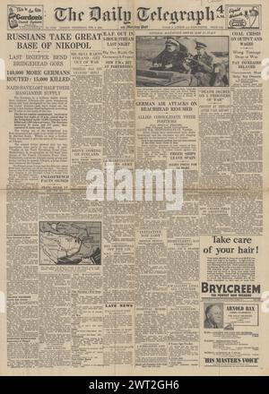 1944 The Daily Telegraph front page reporting Red Army enter Nikopol Stock Photo