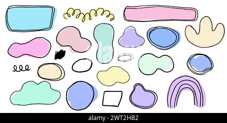 Organic blob soft shape y2k abstract comic element with line decoration, frame or border trendy isolared on white background. Vector illustration Stock Vector